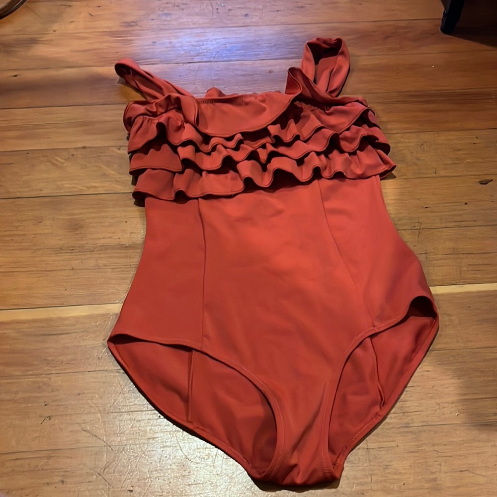 Vintage pin up swimsuit burnt red sienna small h&m